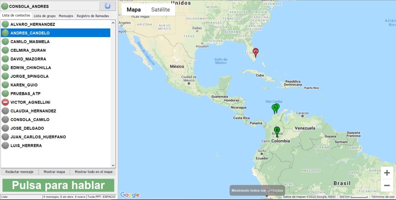 Consola de despacho de TalkPlus con mapa y lista de usuarios